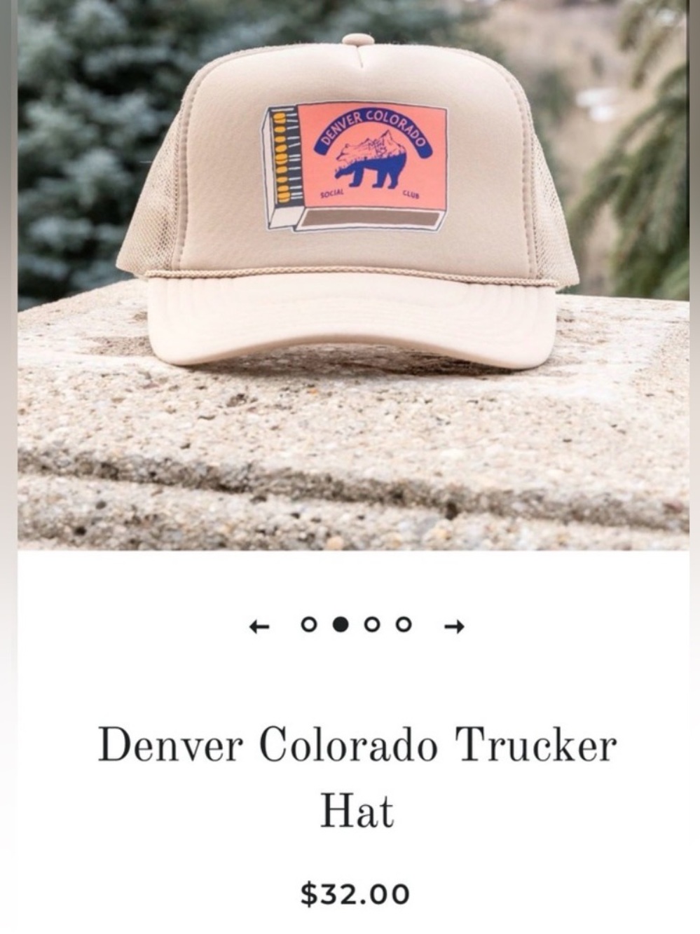 🧢🏔️🐻OTTO Denver Colorado Tan Trucker Hat with Pink Matchbox Patch Like New